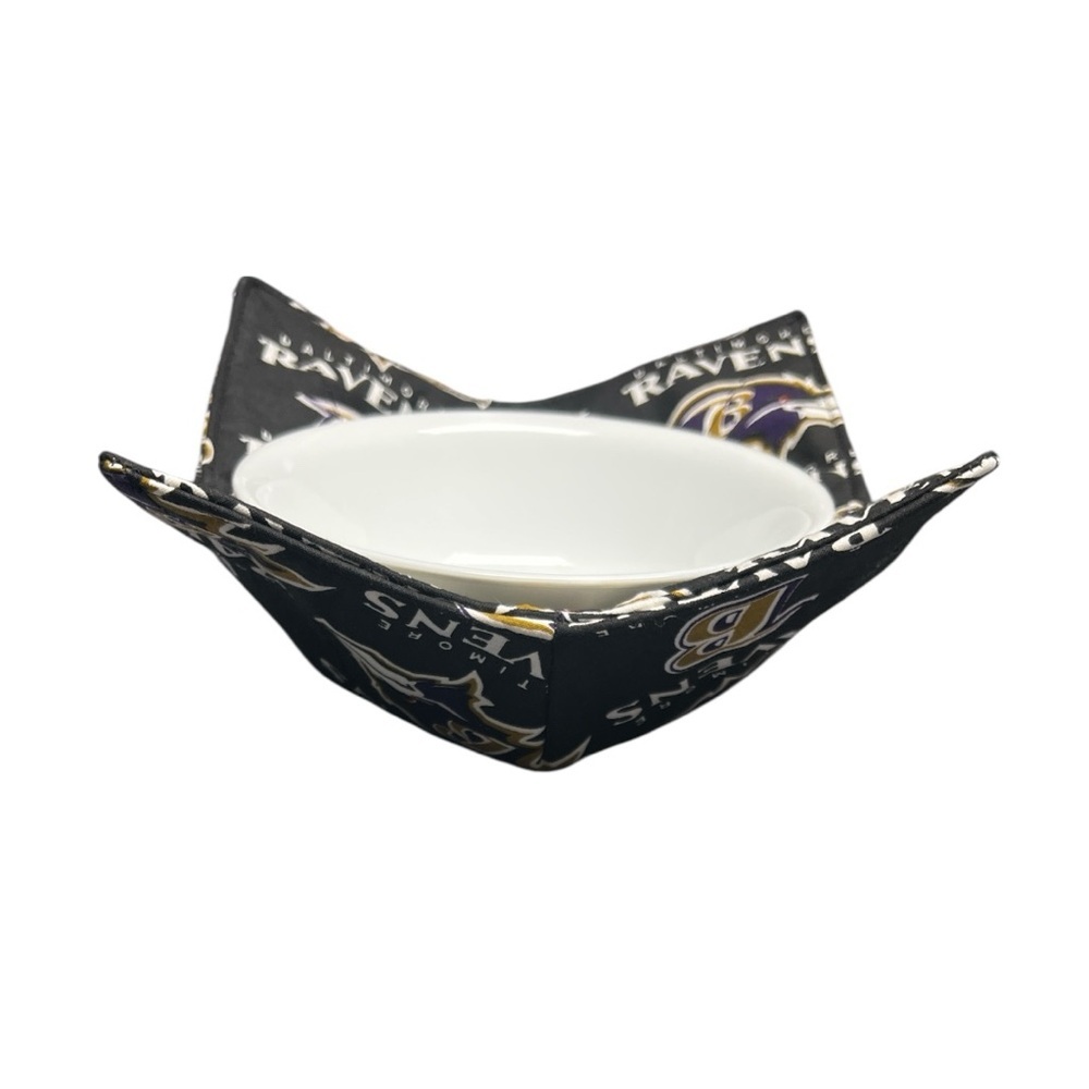 Hand Crafted Bowl Cozy Bowl Holder Microwavable Cotton Baltimore Ravens Black - Picture 4 of 10